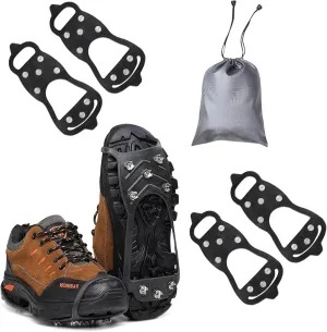 2 Pairs Non Slip Gripper Spikes for Shoes, Ice Traction Cleats with 8 Steel Studs Crampon for Walking On Snow and Ice, Shoe Spikes for ice Fishing, Hiking, Snow Shoveling