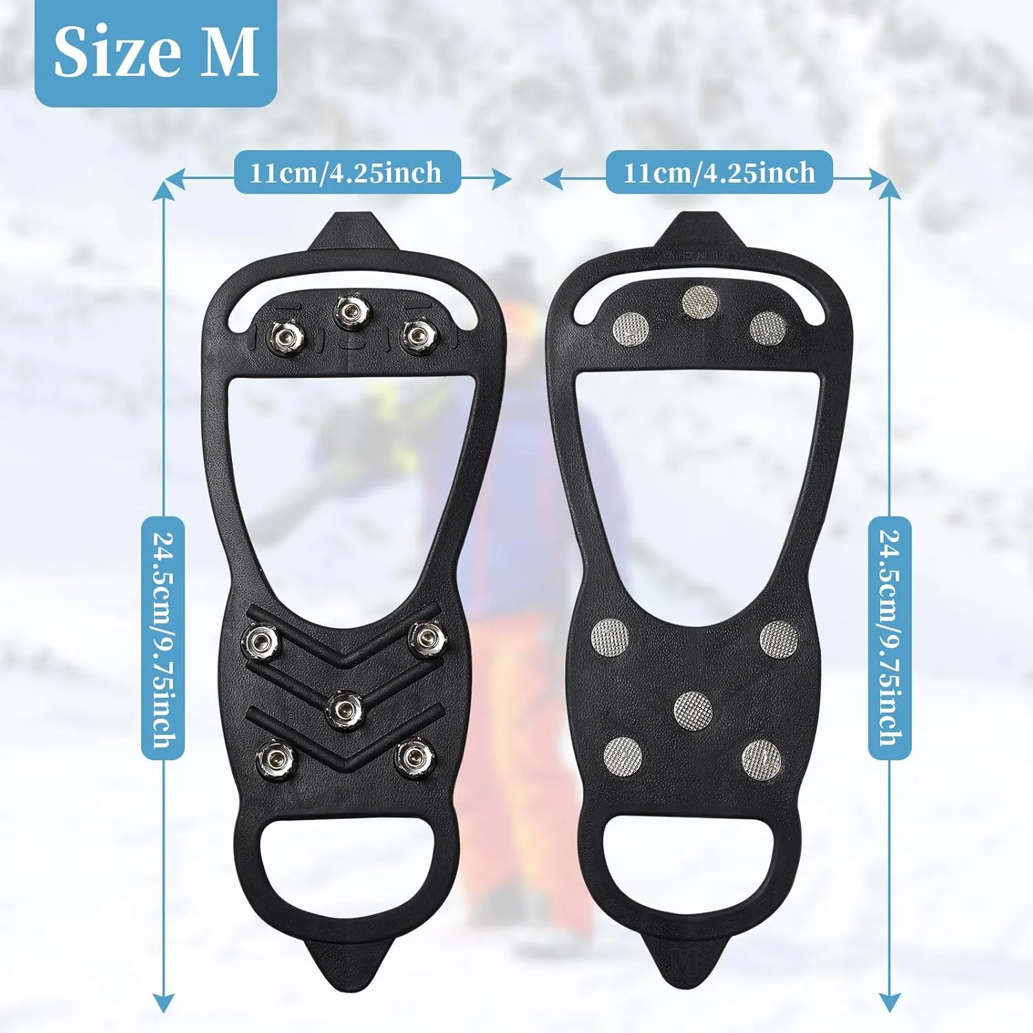 2 Pairs Non Slip Gripper Spikes for Shoes, Ice Traction Cleats with 8 Steel Studs Crampon for Walking On Snow and Ice, Shoe Spikes for ice Fishing, Hiking, Snow Shoveling