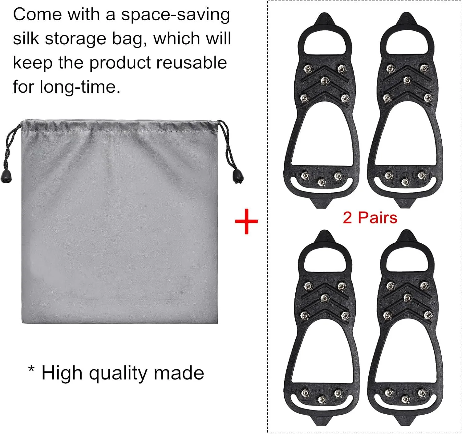 2 Pairs Non Slip Gripper Spikes for Shoes, Ice Traction Cleats with 8 Steel Studs Crampon for Walking On Snow and Ice, Shoe Spikes for ice Fishing, Hiking, Snow Shoveling