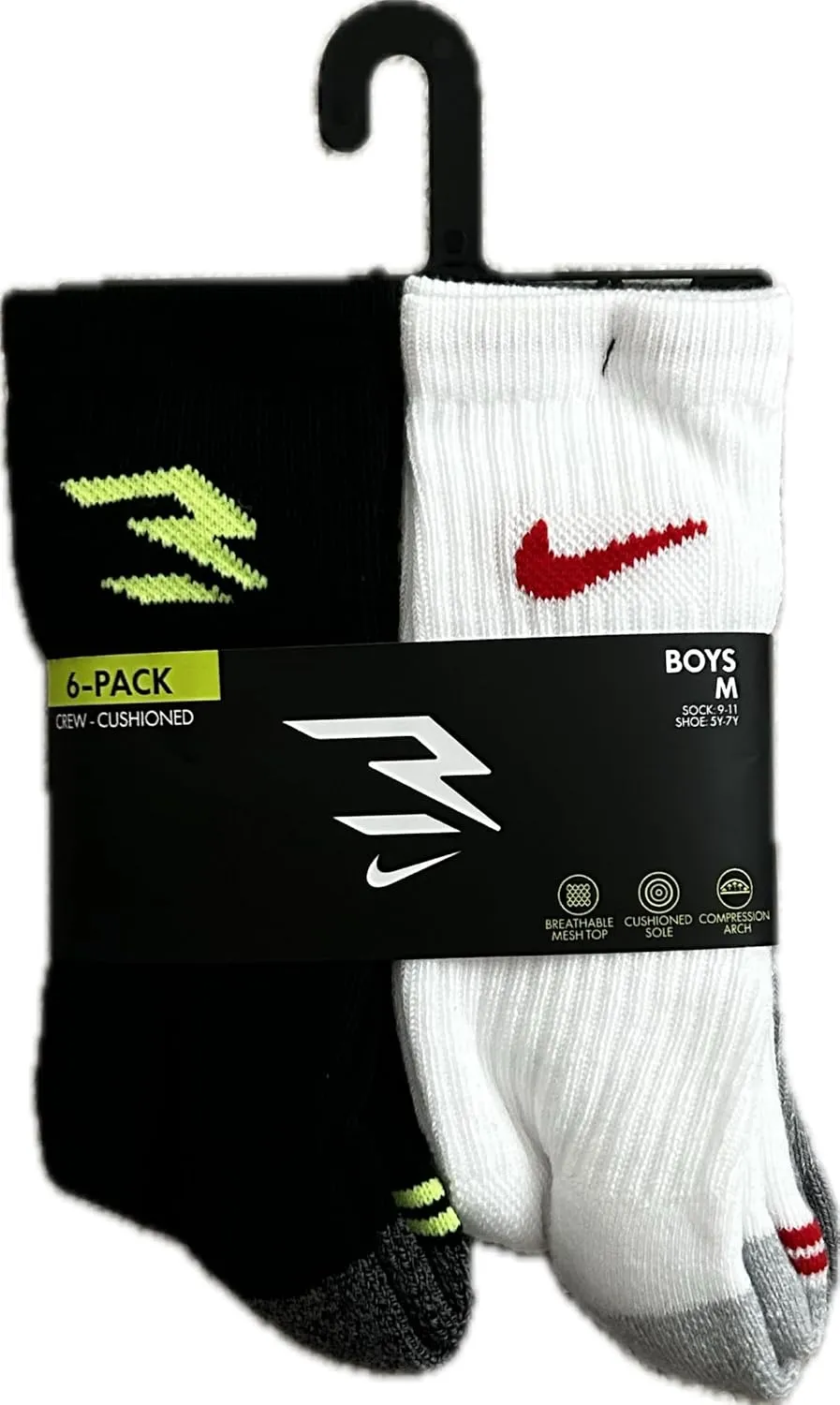 3BRAND Cushioned Boys Crew Socks Size Medium (Shoe 5Y-7Y)