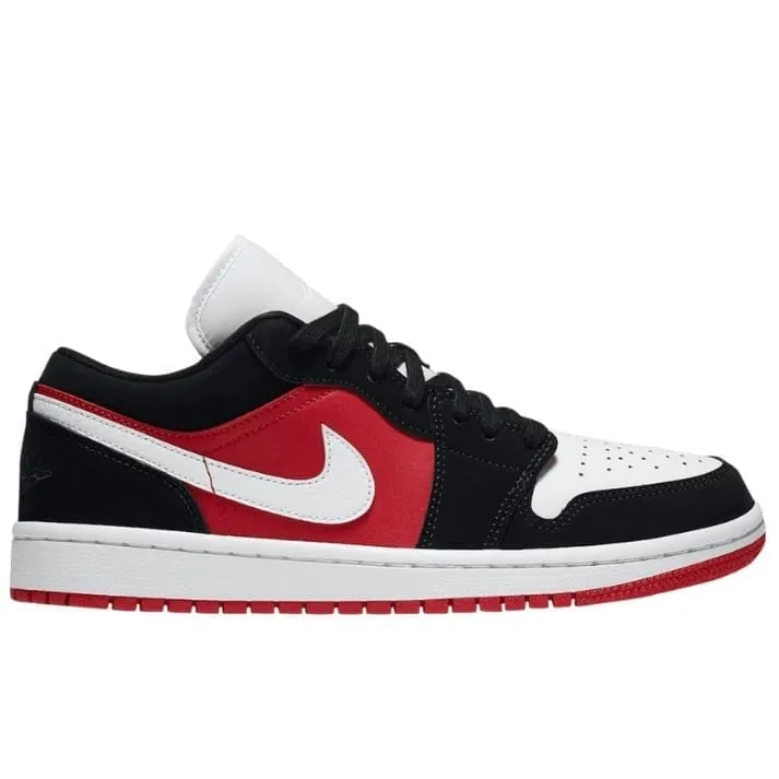 Air Jordan 1 Low Black White Gym Red (W) Comfortable toe box running in a light rail station area shoes