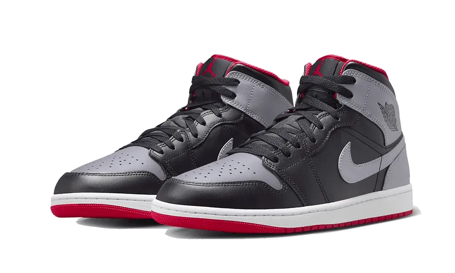 Air Jordan 1 Mid Black Grey Red Durable Lace System