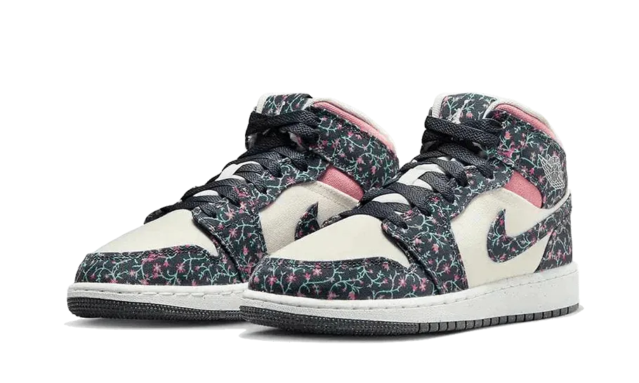 Air Jordan 1 Mid Floral Canvas Sophisticated Look Ergonomic Toe Box