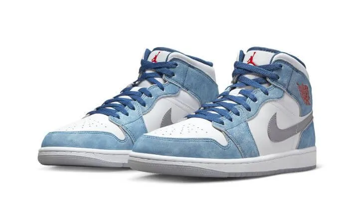 Synthetic Upper Air Jordan 1 Mid French Blue Fire Red