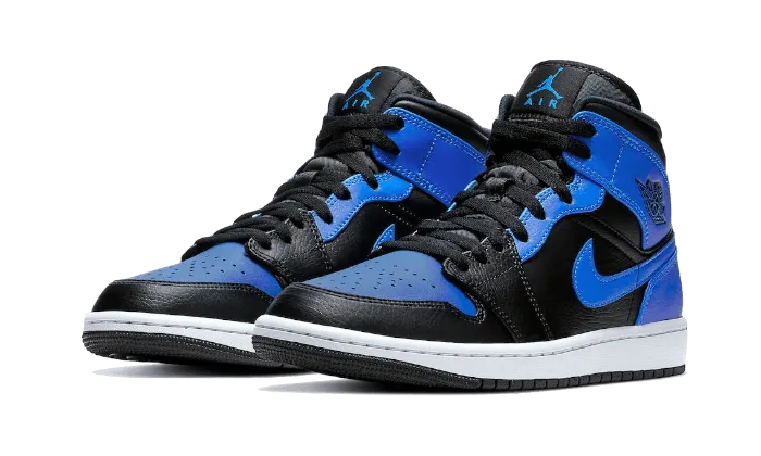 Air Jordan 1 Mid Hyper Royal Tumbled Leather Stretchable Material HeelCushioning