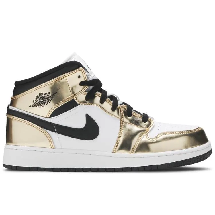 Air Jordan 1 Mid Metallic Gold Black White (GS) Traction Design