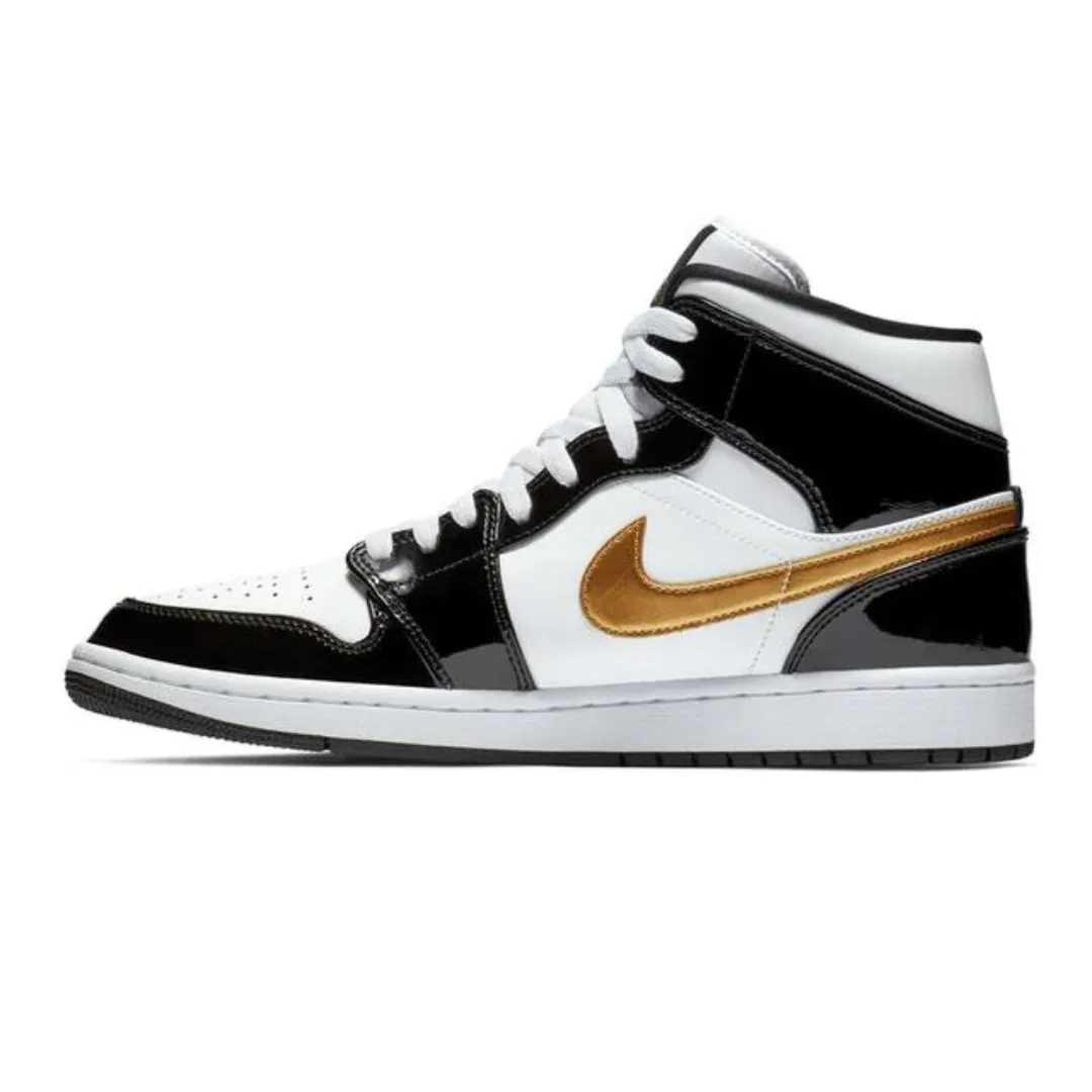 running in a duathlon Air Jordan 1 Mid Patent  Black Gold