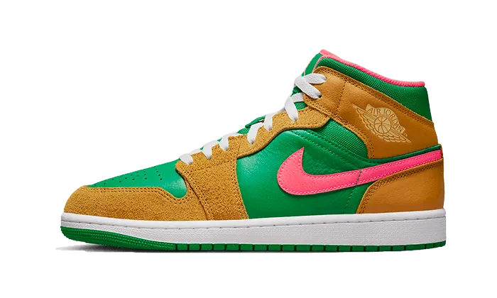 Air Jordan 1 Mid Wheat Watermelon Minimalist Stitching Bounce Back Technology