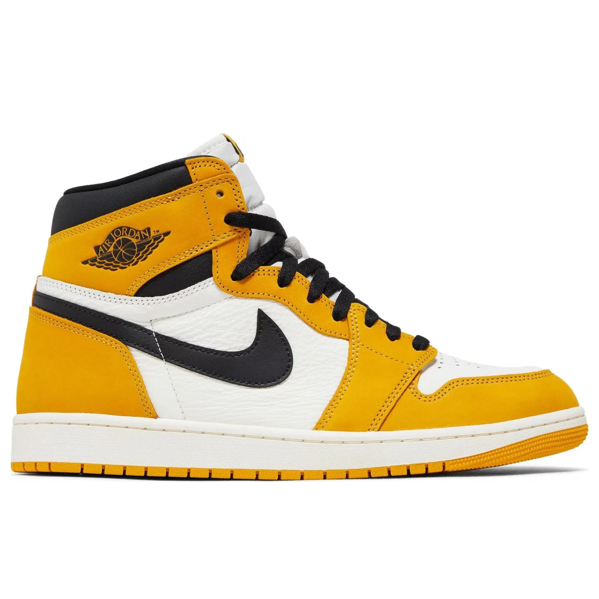 concrete running Air Jordan 1 Retro High OG Yellow Ochre