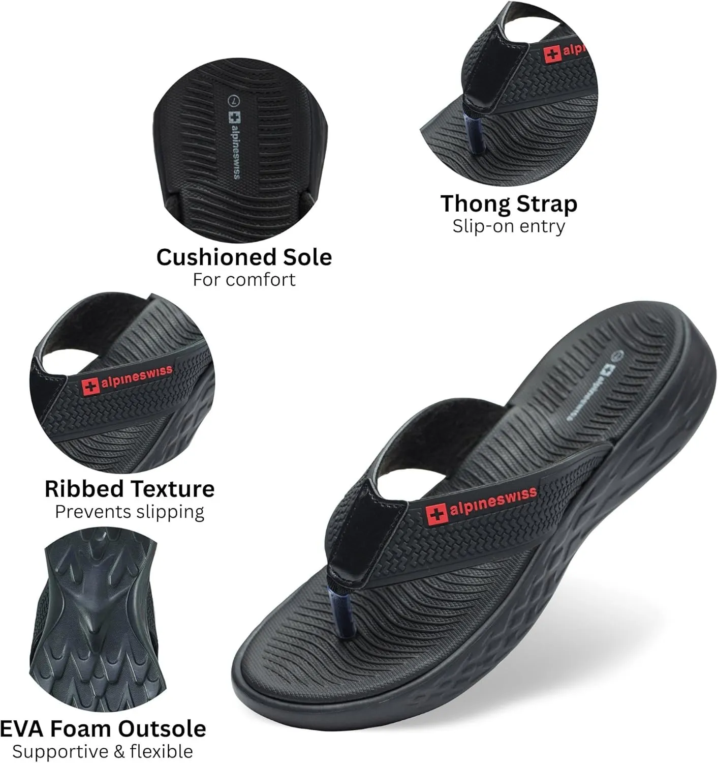 Alpine Swiss Katie Womens Flip Flops | Comfortable Outdoor Walking Thong Sandals | Flip Flops for Womens Everyday Wear | Anti-Slip Shock-Absorbing Sole Cushioned Footbed | Water-Resistant Beach Shoes