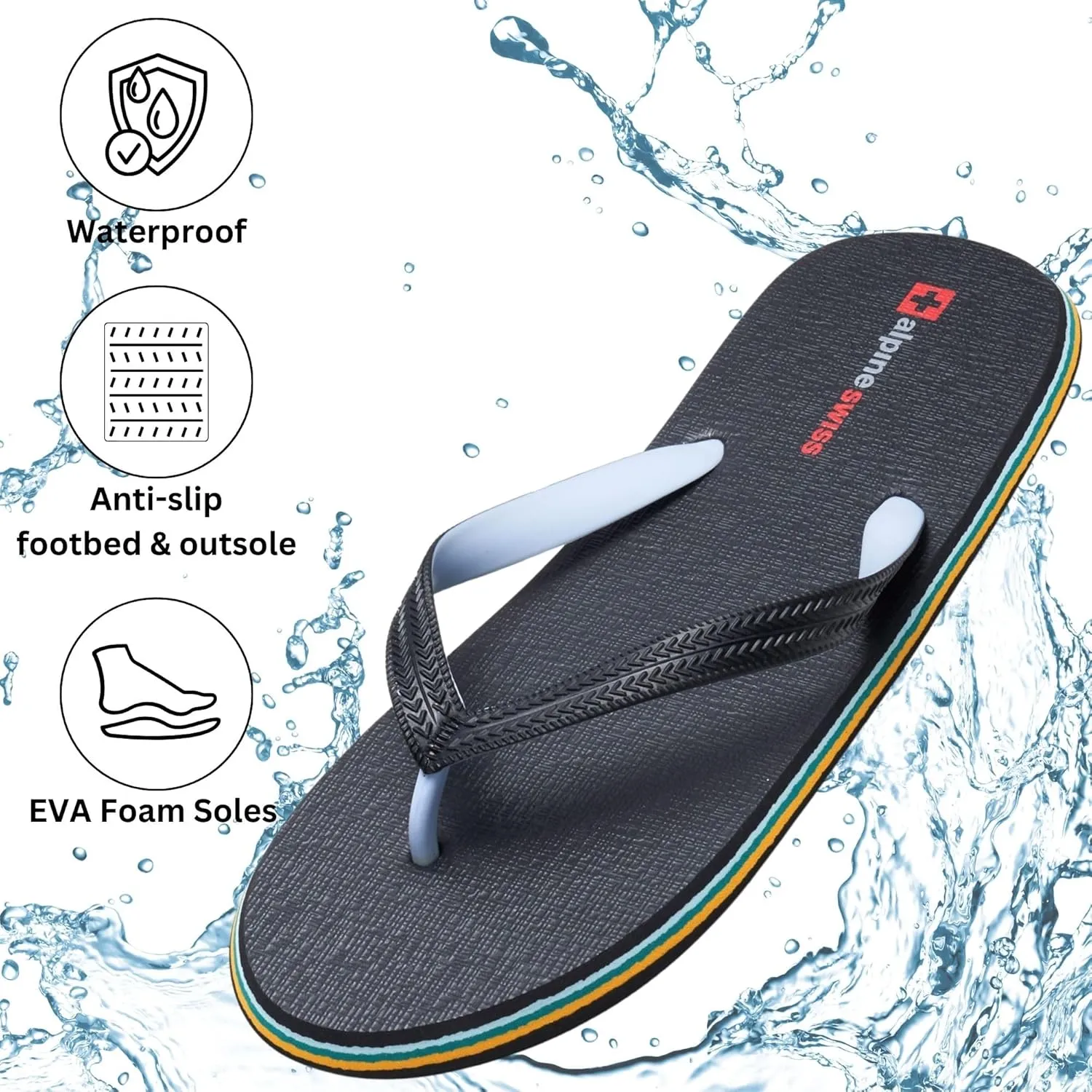Alpine Swiss Men's Flip Flops | Ultra-light Thin EVA foam Sandals for Beach Pool Everyday Wear | Simple Flexible Flip Flops for Men