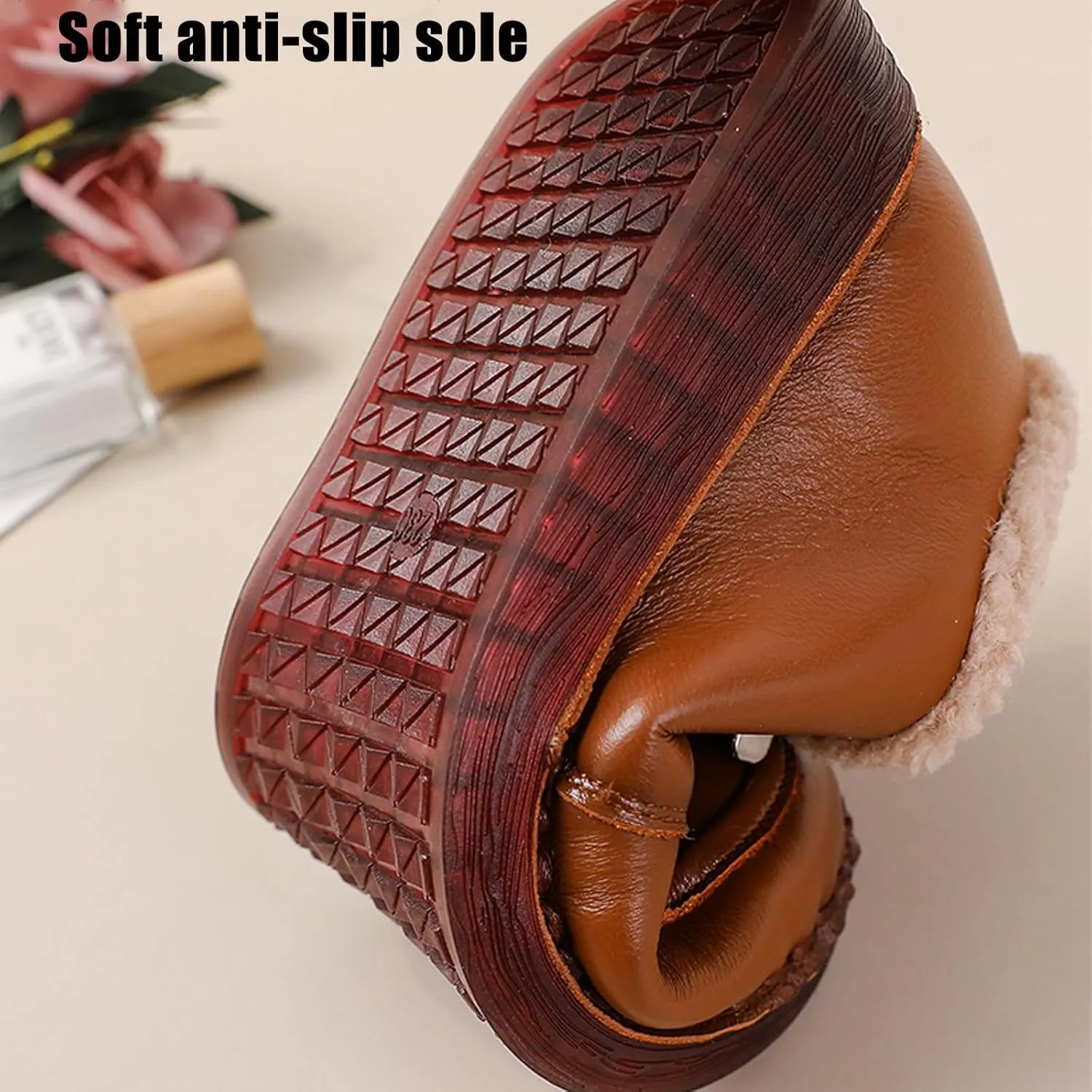 AMAZIDEAL Women's Winter Lace-up Casual Warm Booties,Fashion Leather Soft Sole Fur Lined Slip-on Snow Boots, Comfortable Non-Slip Soft Sole Low Top Work Booties