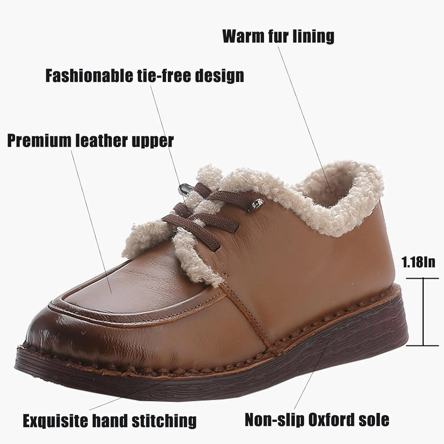AMAZIDEAL Women's Winter Lace-up Casual Warm Booties,Fashion Leather Soft Sole Fur Lined Slip-on Snow Boots, Comfortable Non-Slip Soft Sole Low Top Work Booties