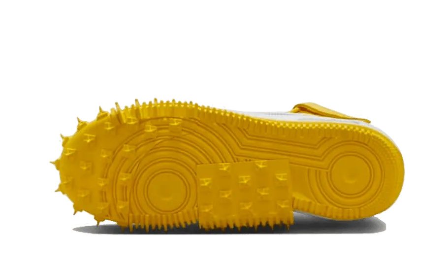 Air Force 1 Mid SP Off-White Varsity Maize running in an estuary area shoes