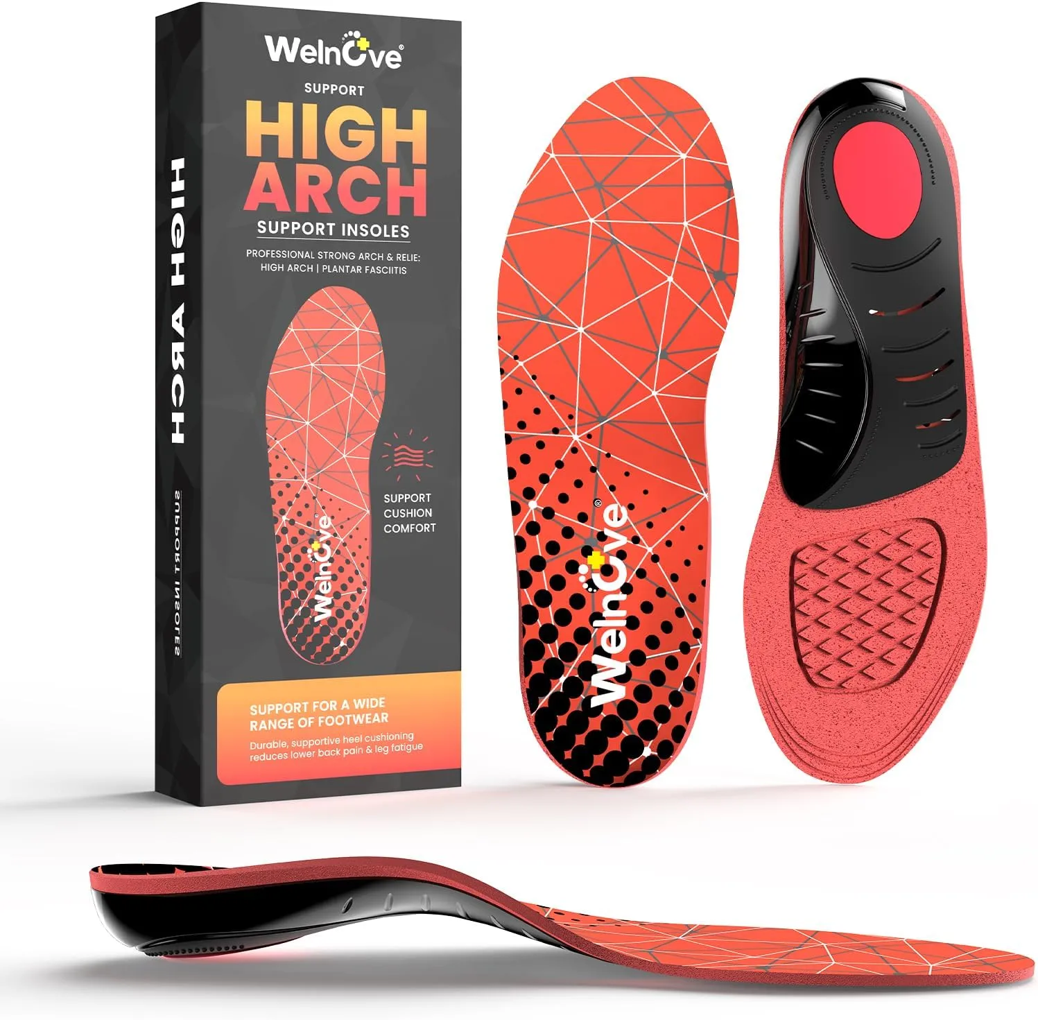 Arch Support Insoles for Plantar Fasciitis - Welnove Ultra Light High Arch Support Inserts - Orthotic Shoe Insole for Heel Pain, Flat Feet,Heel Spurs - Work Boot Insoles for Standing All Day (M)