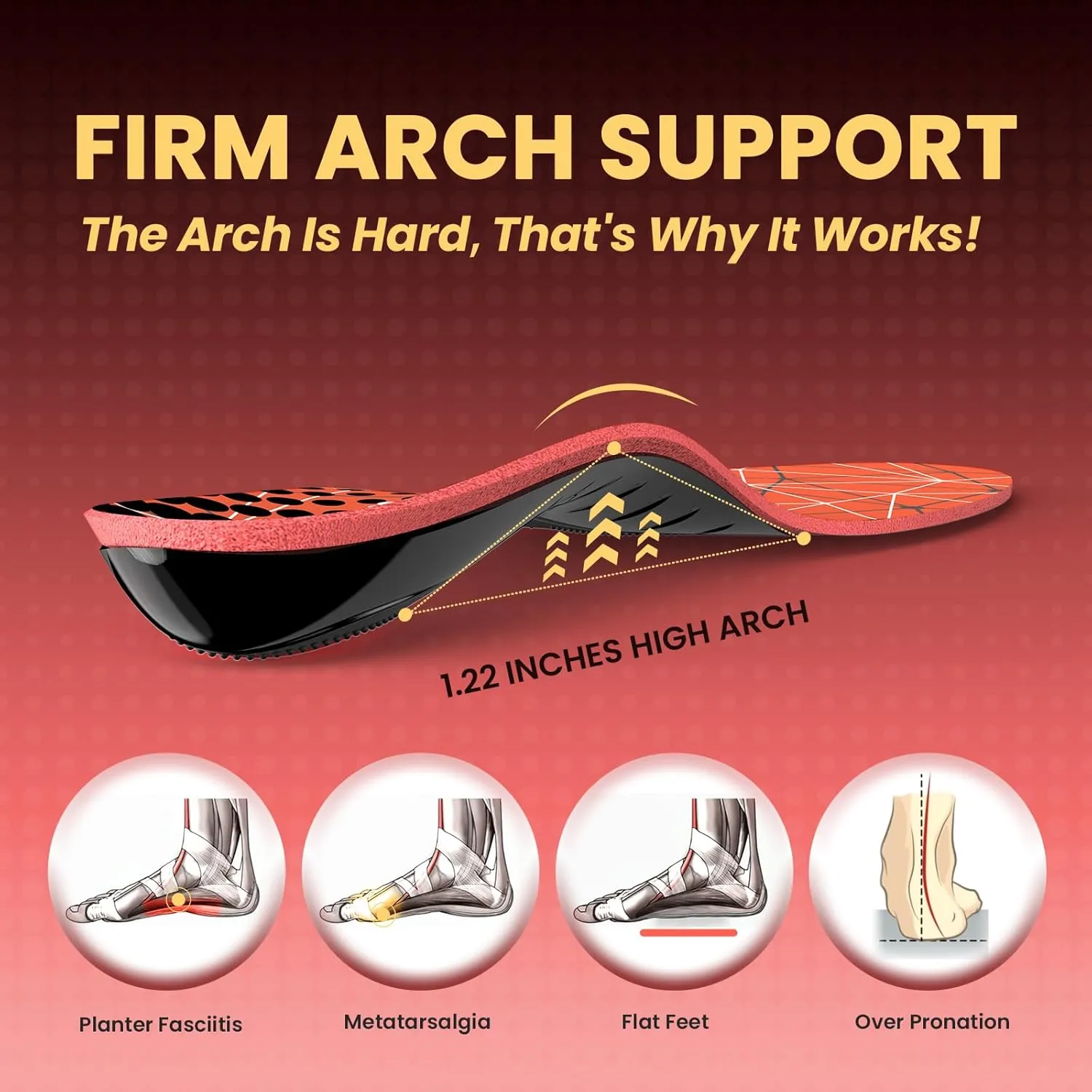 Arch Support Insoles for Plantar Fasciitis - Welnove Ultra Light High Arch Support Inserts - Orthotic Shoe Insole for Heel Pain, Flat Feet,Heel Spurs - Work Boot Insoles for Standing All Day (M)