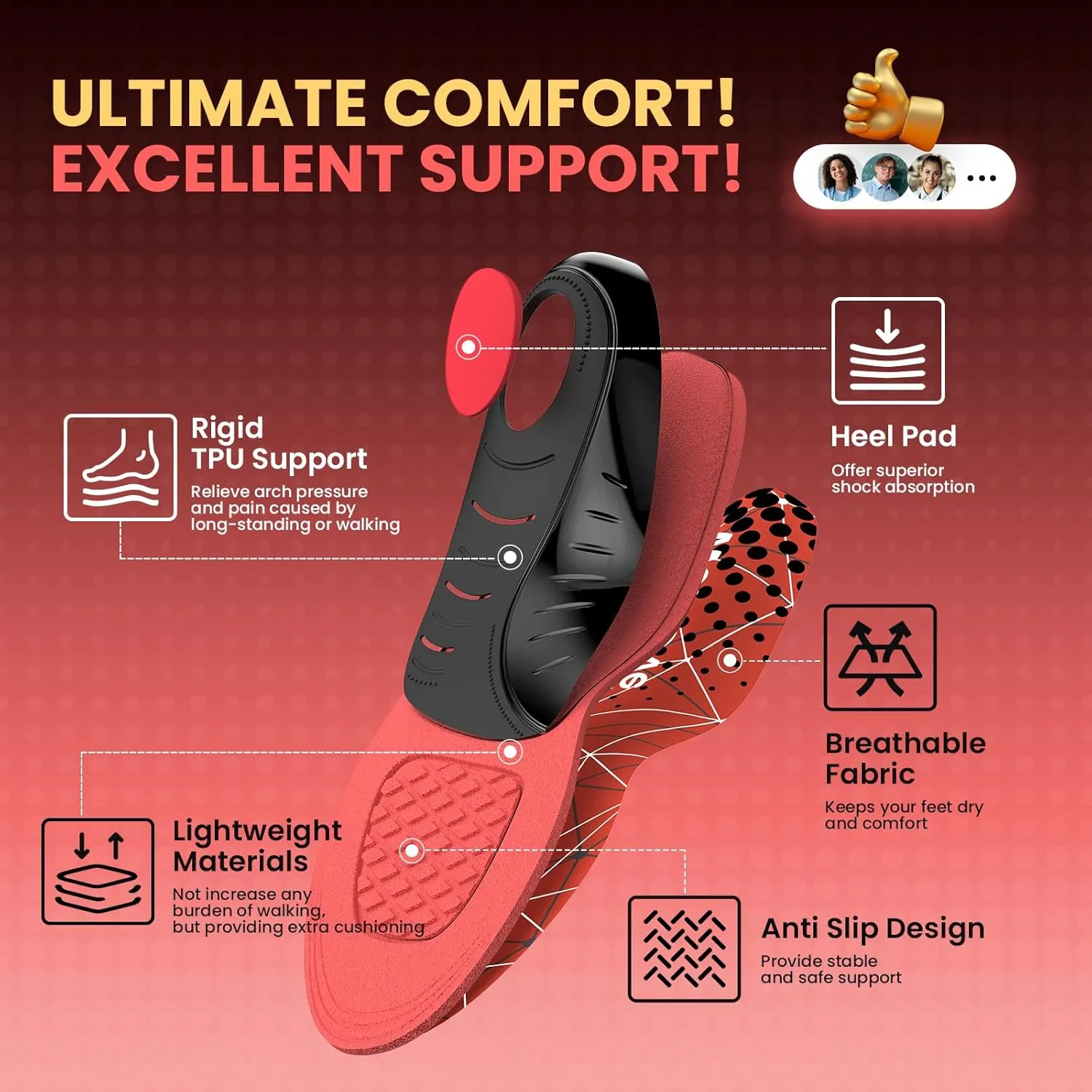 Arch Support Insoles for Plantar Fasciitis - Welnove Ultra Light High Arch Support Inserts - Orthotic Shoe Insole for Heel Pain, Flat Feet,Heel Spurs - Work Boot Insoles for Standing All Day (M)