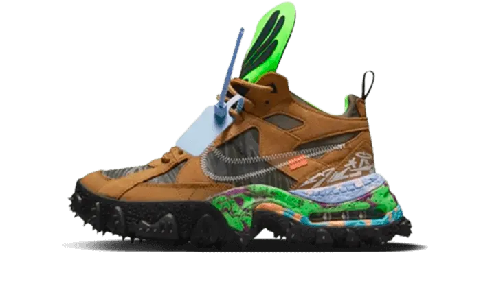 Air Terra Forma Off-White Wheat Green Strike running in a ravine area shoes