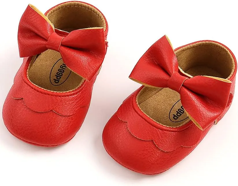 Baby Girls Flat First Walker Bowknot Solid Soft Sole Newborn Girls Princess