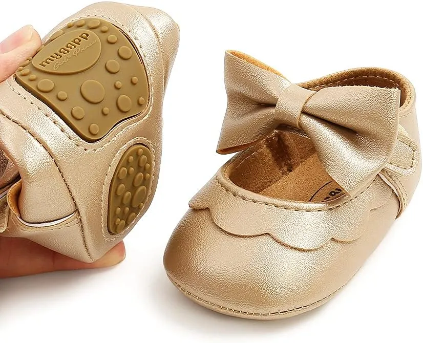 Baby Girls Flat First Walker Bowknot Solid Soft Sole Newborn Girls Princess