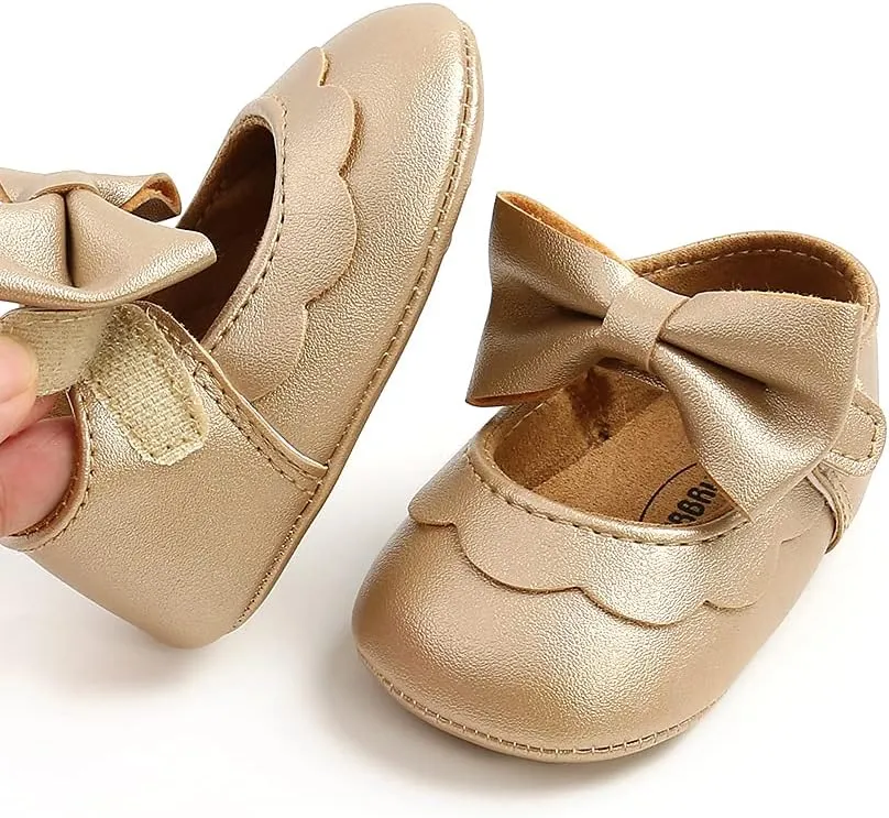 Baby Girls Flat First Walker Bowknot Solid Soft Sole Newborn Girls Princess