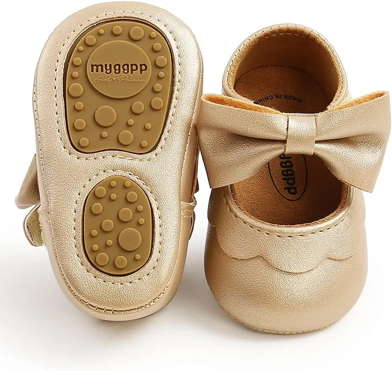 Baby Girls Flat First Walker Bowknot Solid Soft Sole Newborn Girls Princess