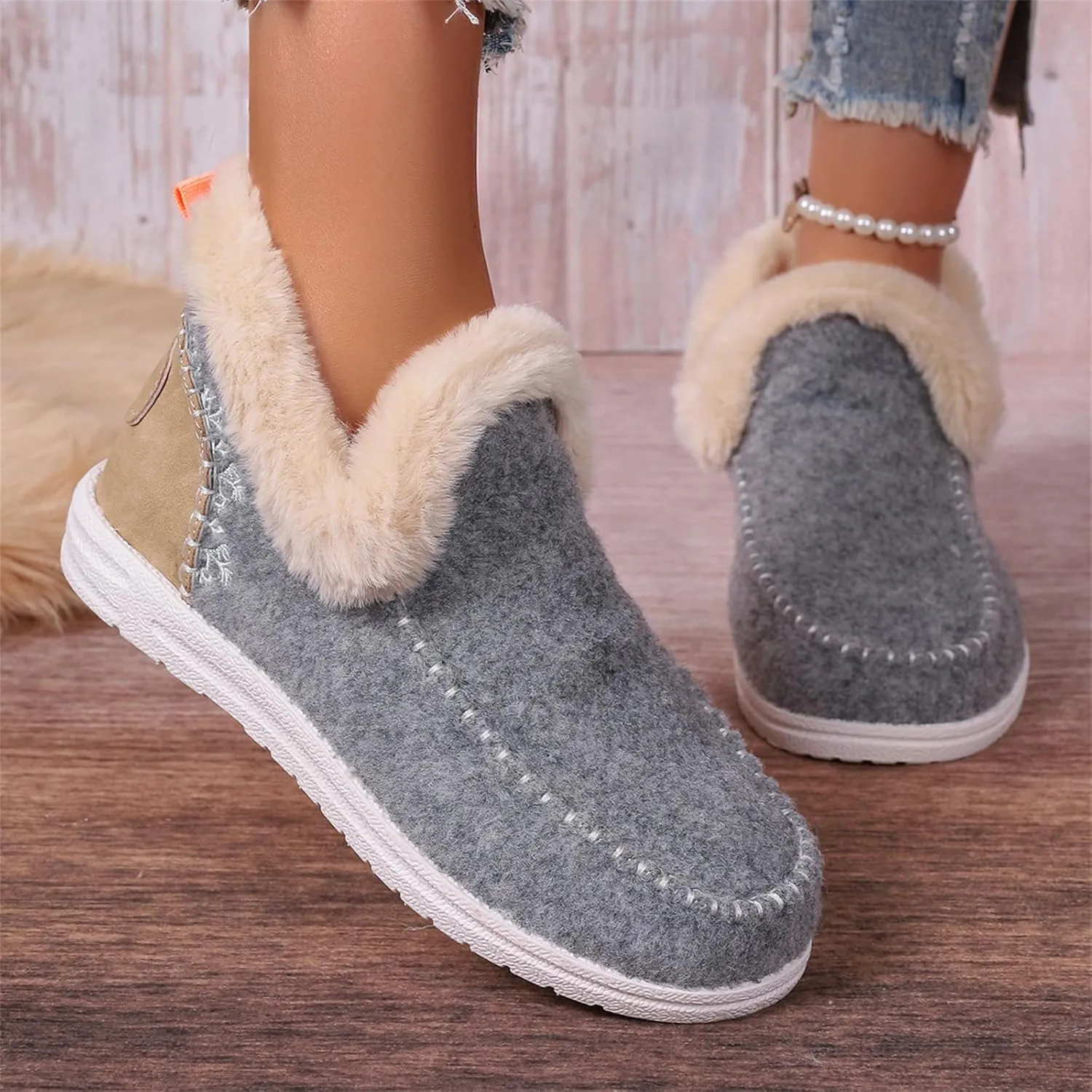 Boots For Women Ankle Booties Dressy Warm Fur Lined Winter Snow Short Booties Casual Fashion Trendy Loafers Shoes