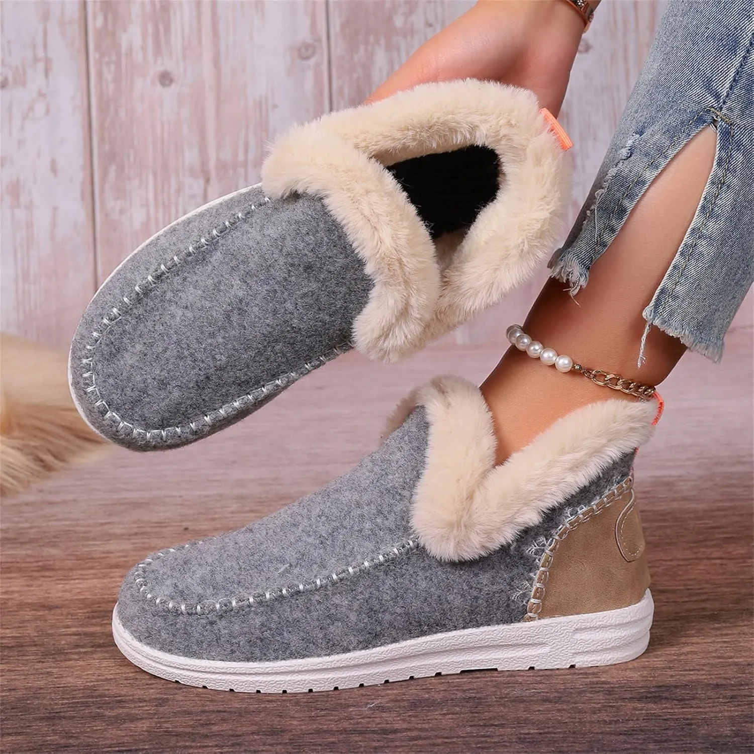 Boots For Women Ankle Booties Dressy Warm Fur Lined Winter Snow Short Booties Casual Fashion Trendy Loafers Shoes