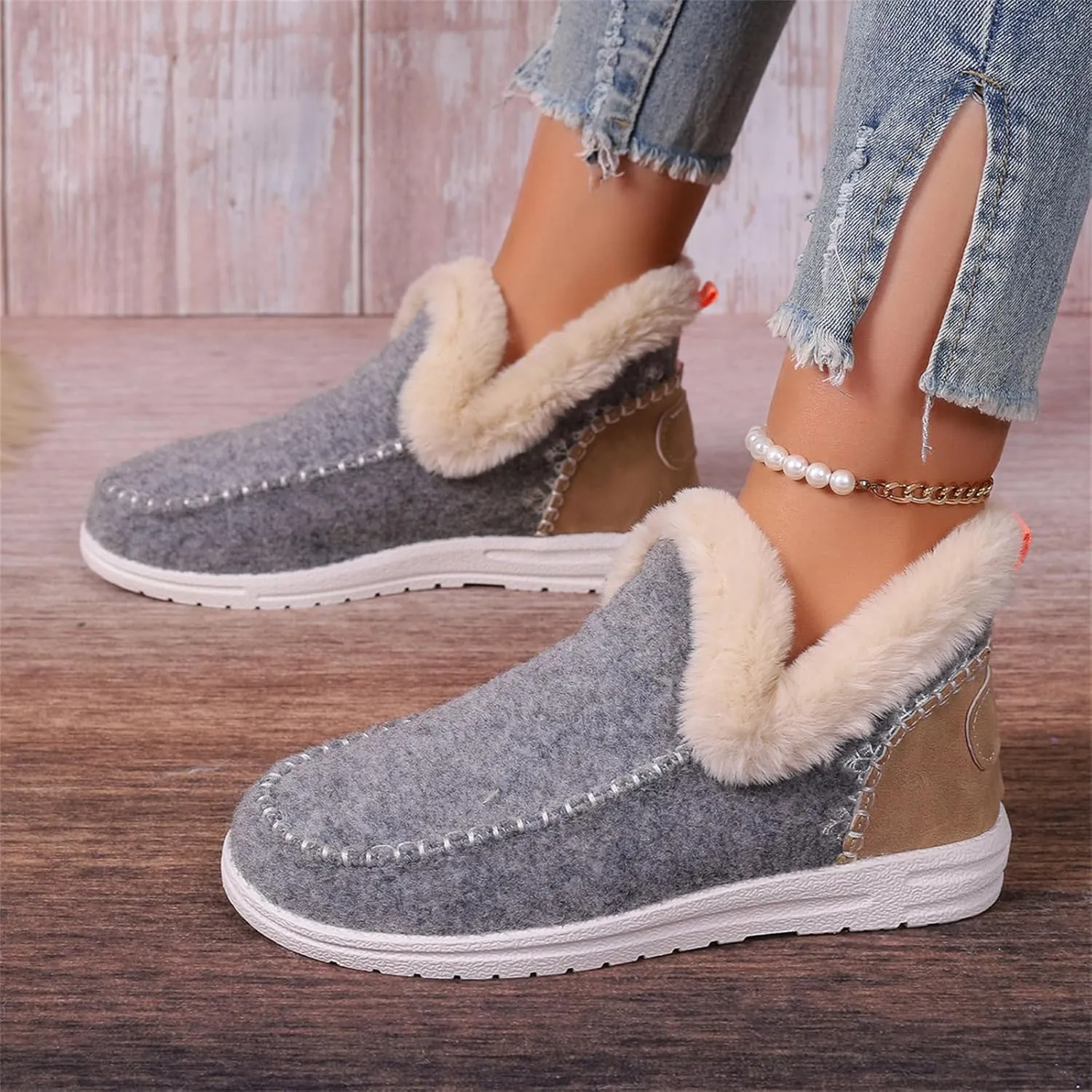 Boots For Women Ankle Booties Dressy Warm Fur Lined Winter Snow Short Booties Casual Fashion Trendy Loafers Shoes