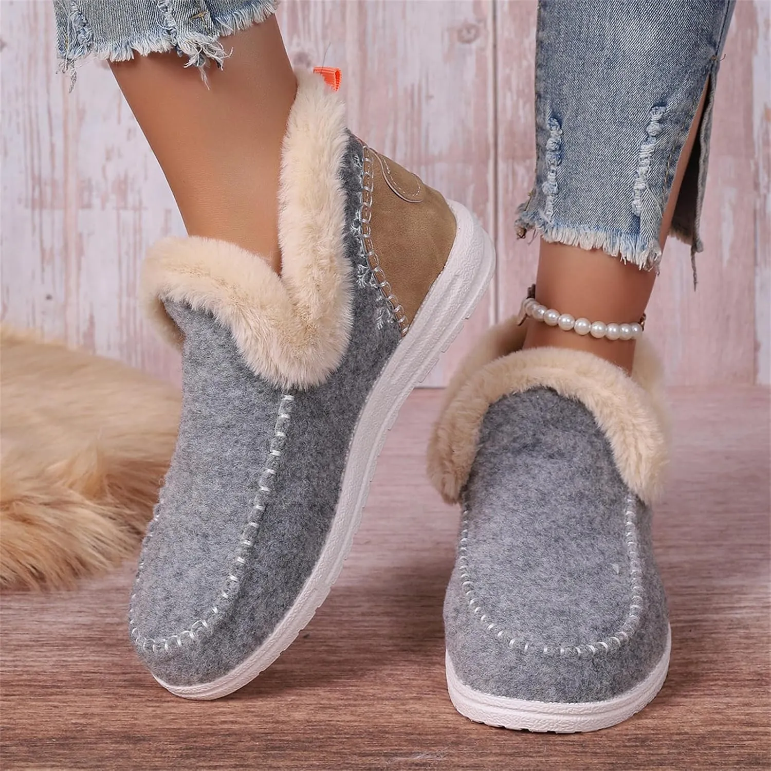 Boots For Women Ankle Booties Dressy Warm Fur Lined Winter Snow Short Booties Casual Fashion Trendy Loafers Shoes