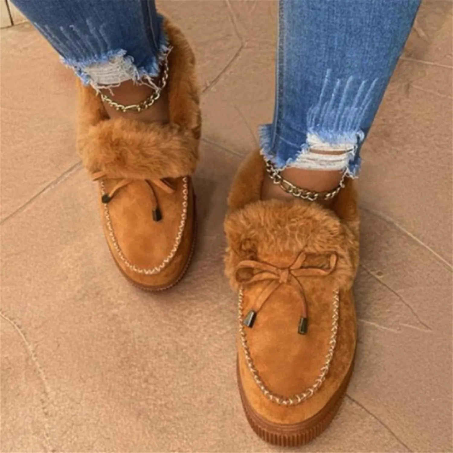 Boots For Women Ankle Booties Dressy Winter Snow Boots Fur Lined Warm Fuzzy Short booties Casual Slip On Loafers Shoe