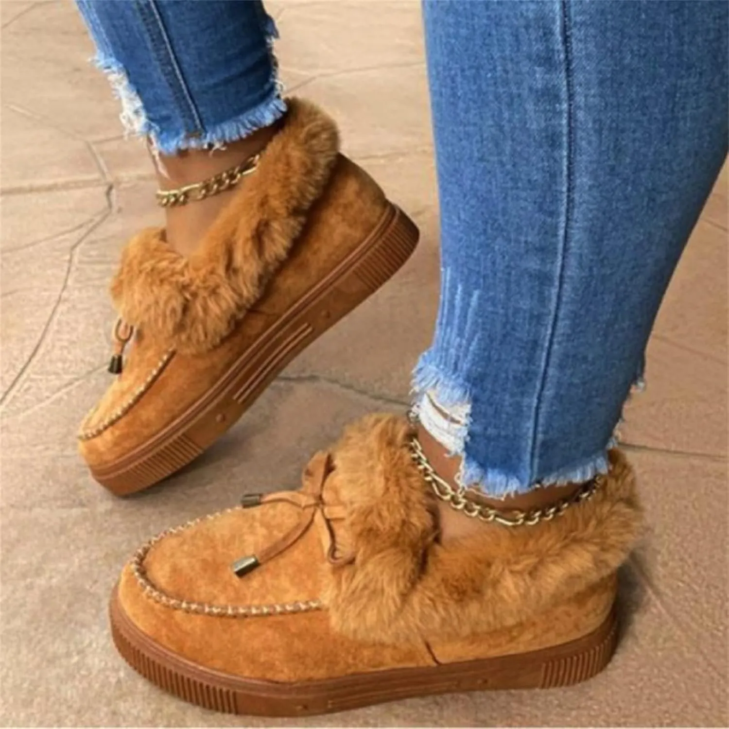 Boots For Women Ankle Booties Dressy Winter Snow Boots Fur Lined Warm Fuzzy Short booties Casual Slip On Loafers Shoe