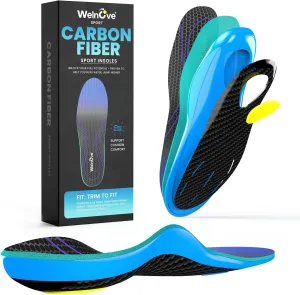 Carbon Fiber Sport Insoles with Arch Support - Welnove Shock Absorbing Performance Insoles for High Impact Sport- Energy Return,Increased Performance and Injury Protection-Not for Tight Shoes-S