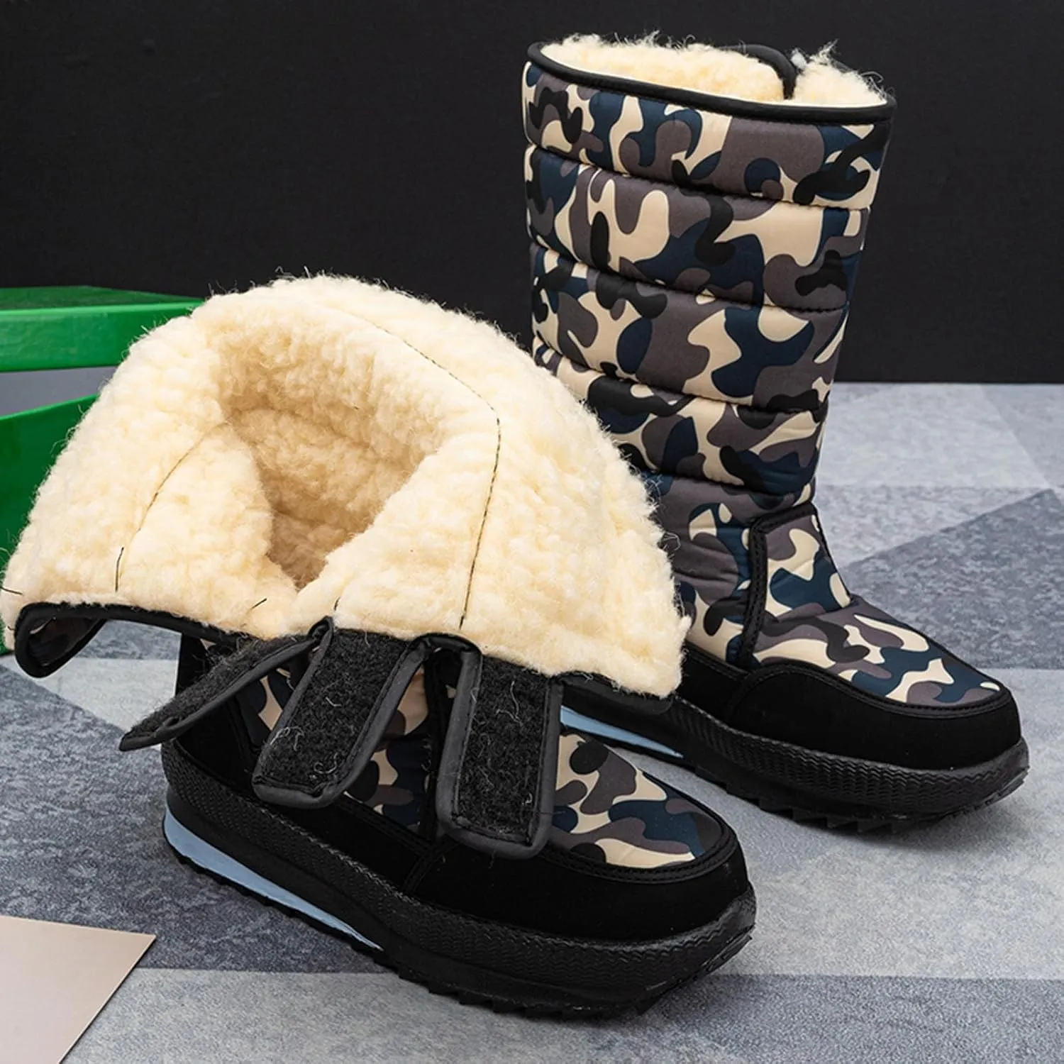Cold Proof Mid Calf Snow Boots for Men Water Proof Thick Bottom Insulated Winter Boots Fleece Lined Warm Outdoor Apparel