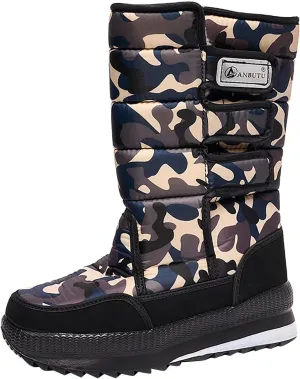 Cold Proof Mid Calf Snow Boots for Men Water Proof Thick Bottom Insulated Winter Boots Fleece Lined Warm Outdoor Apparel