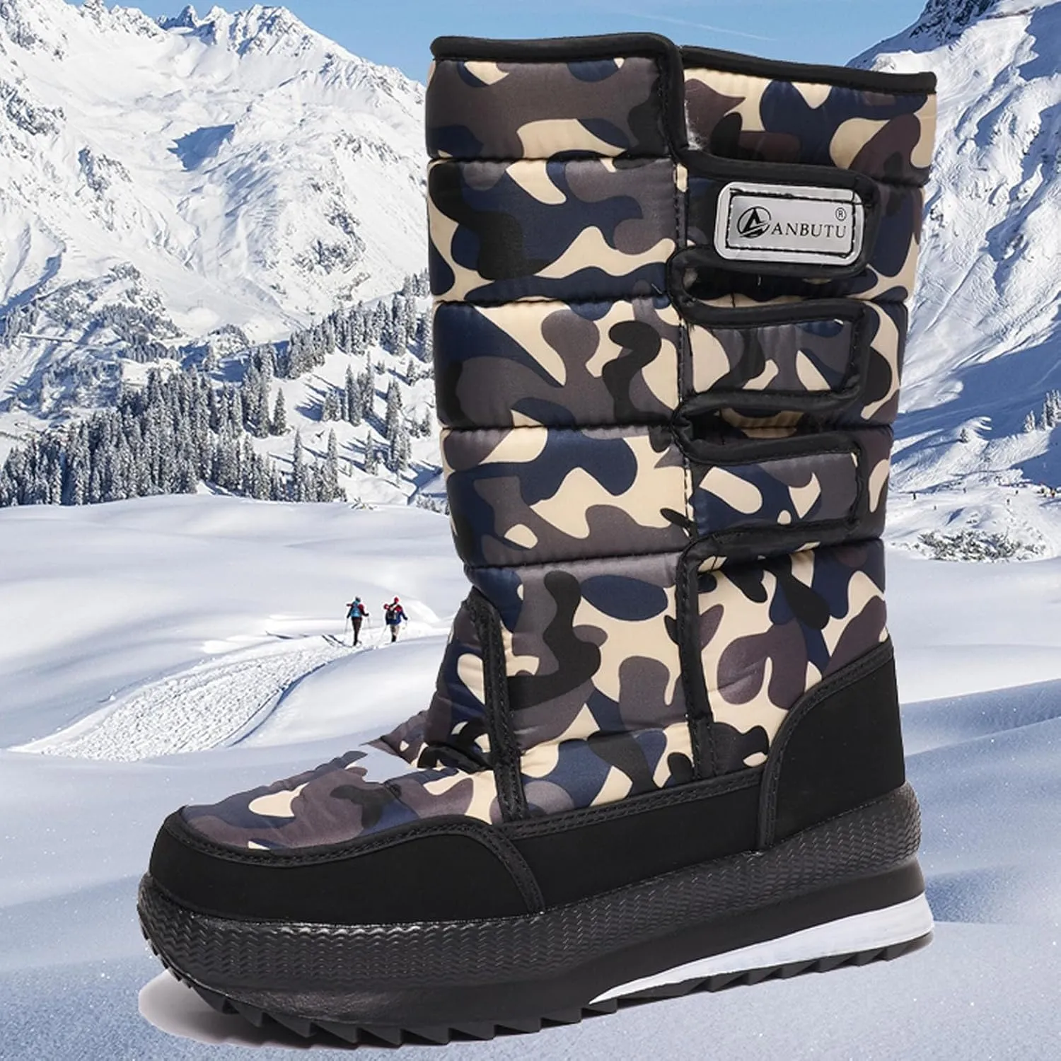 Cold Proof Mid Calf Snow Boots for Men Water Proof Thick Bottom Insulated Winter Boots Fleece Lined Warm Outdoor Apparel