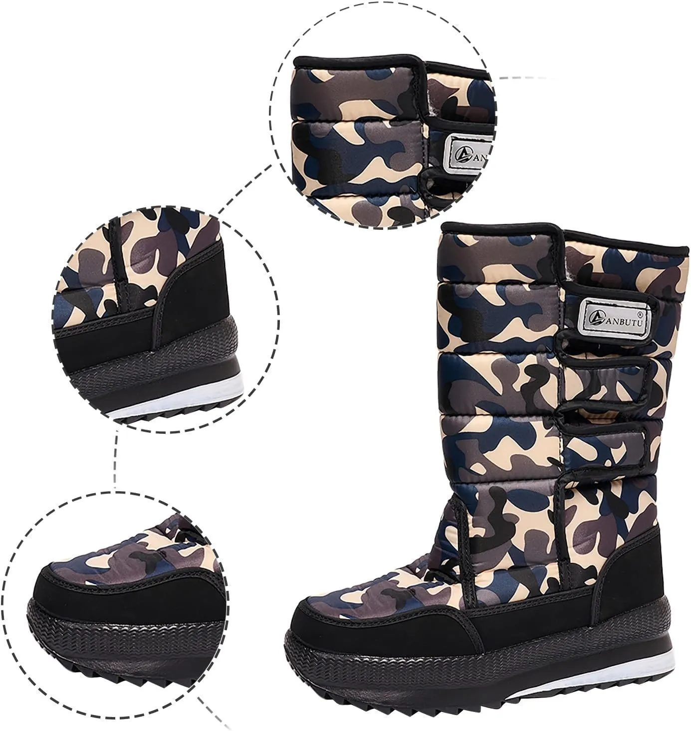 Cold Proof Mid Calf Snow Boots for Men Water Proof Thick Bottom Insulated Winter Boots Fleece Lined Warm Outdoor Apparel