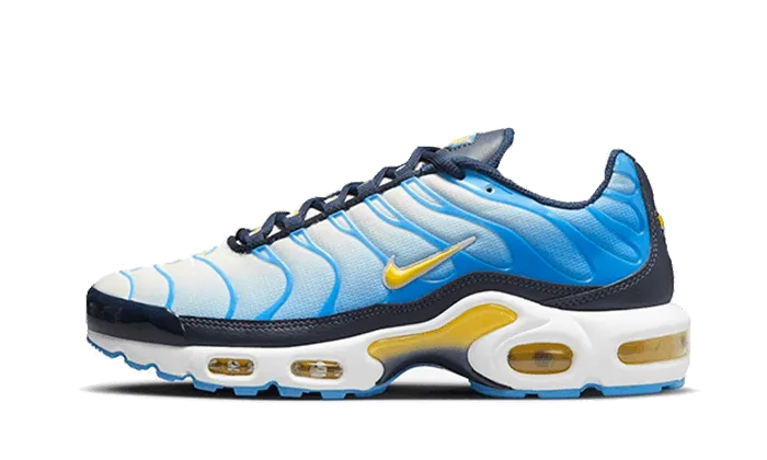 Air Max Plus University Blue Topaz Gold Elastic Heel Tab Lightweight