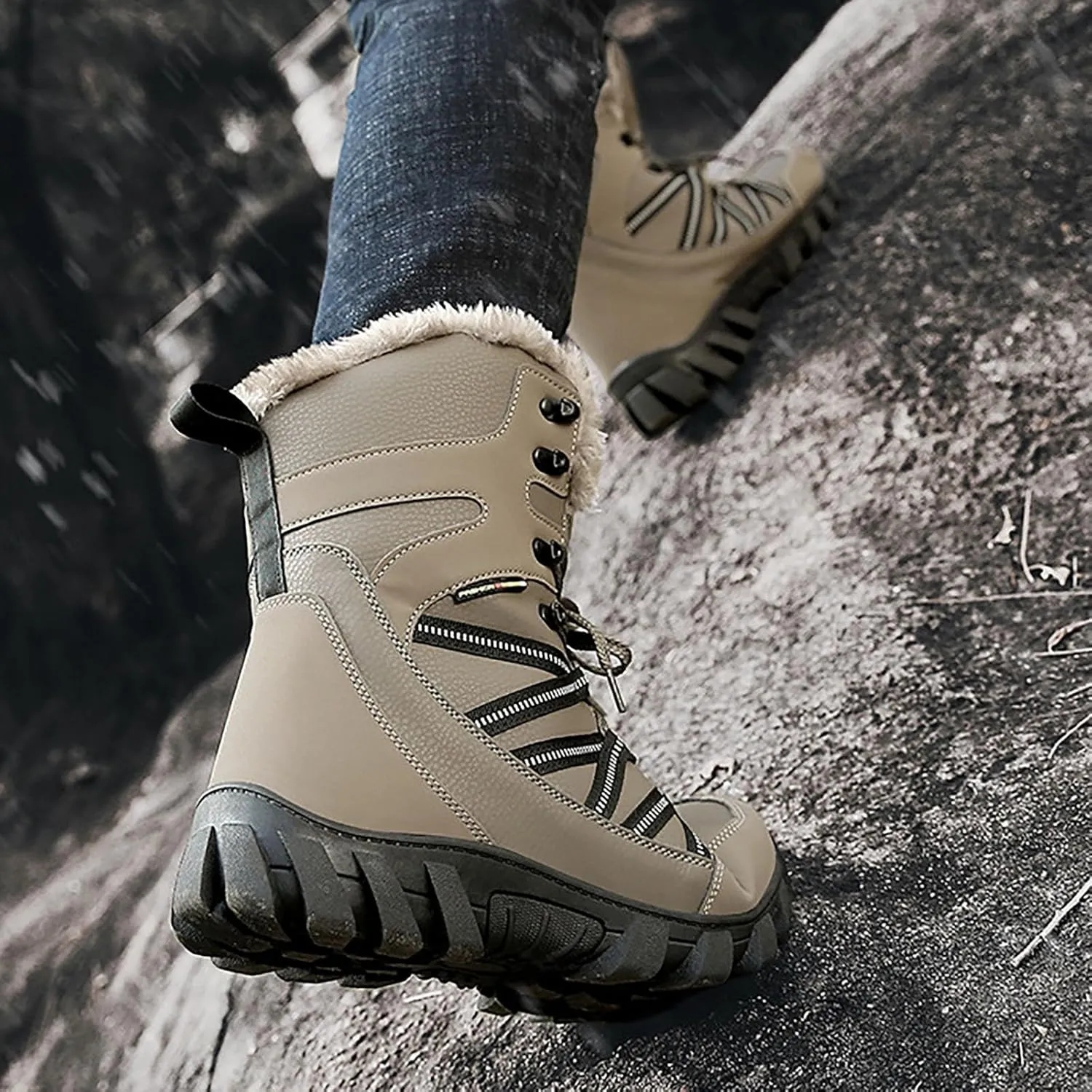 Cotton Snow Boots for Men Water Proof Insulated Mid Calf Boots Fleece Lined Warm Winter Non Slip Snow Boots