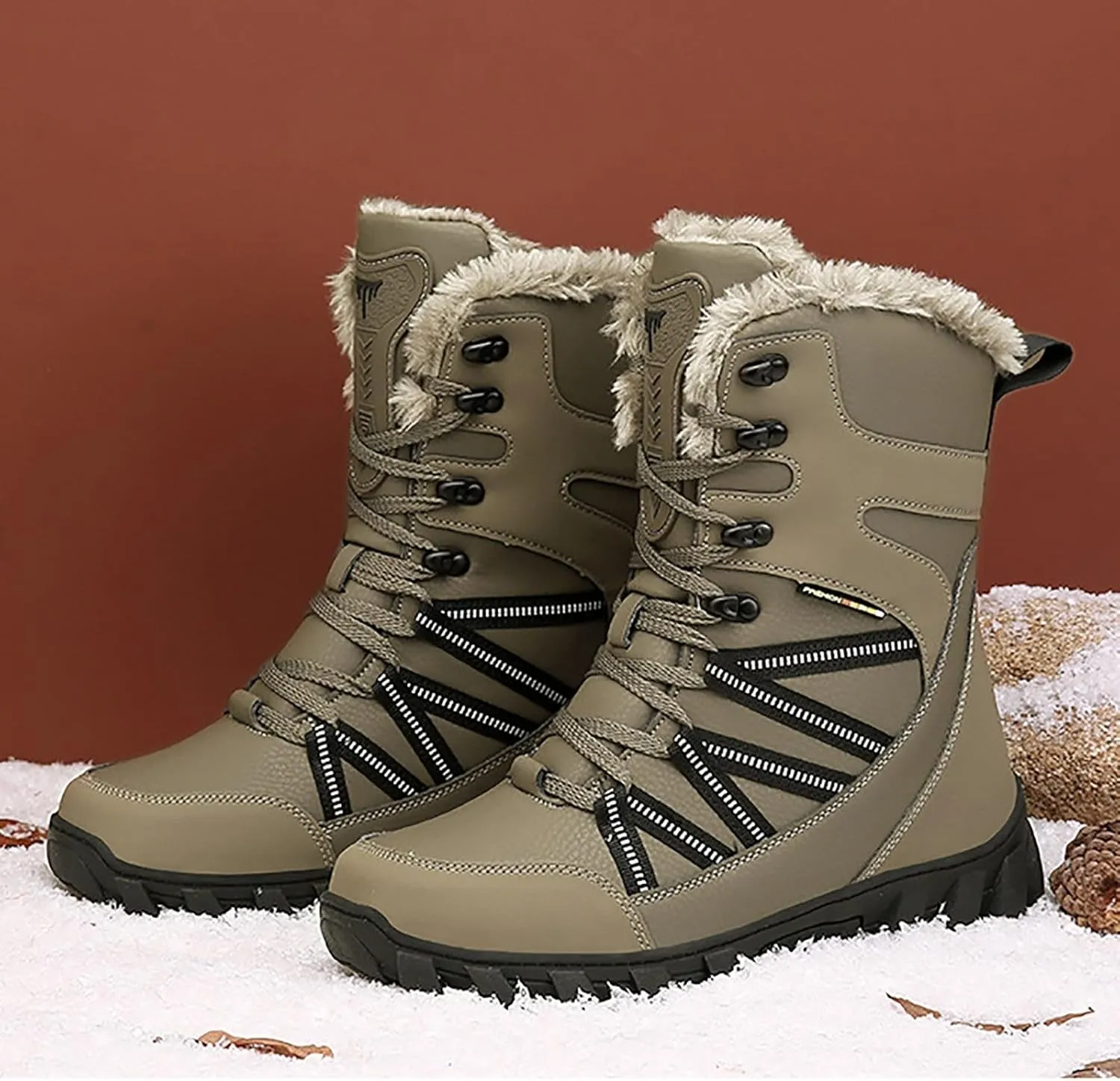 Cotton Snow Boots for Men Water Proof Insulated Mid Calf Boots Fleece Lined Warm Winter Non Slip Snow Boots