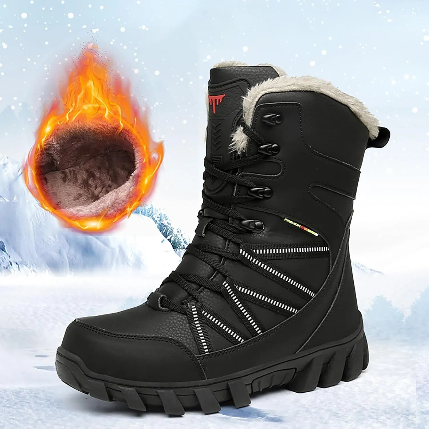 Cotton Snow Boots for Men Water Proof Insulated Mid Calf Boots Fleece Lined Warm Winter Non Wooden Snow Shoes for Men