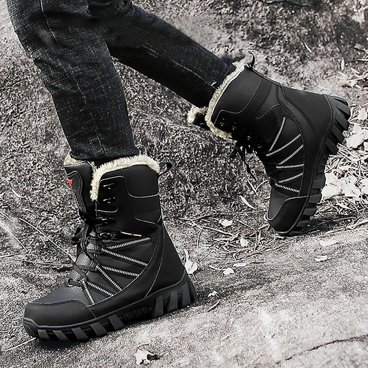 Cotton Snow Boots for Men Water Proof Insulated Mid Calf Boots Fleece Lined Warm Winter Non Wooden Snow Shoes for Men