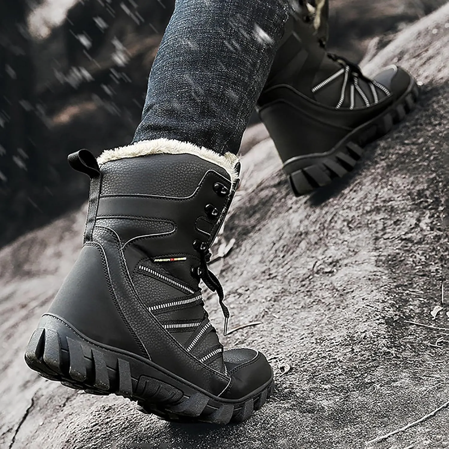 Cotton Snow Boots for Men Water Proof Insulated Mid Calf Boots Fleece Lined Warm Winter Non Wooden Snow Shoes for Men