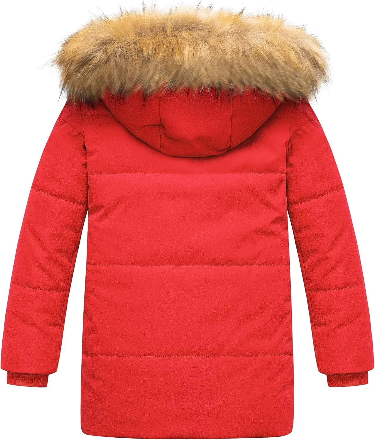 CREATMO US Boy's Sherpa Long Parka Winter Coat Thicken Water Repellent Puffer Jacket With Removable Faux Fur Hood