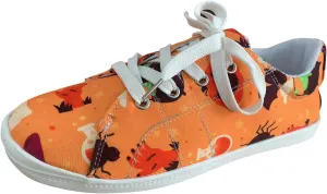 Crzidha Fashion Sneakers for Halloween,Stylish Pumpkin Print Colorful Lace-Up Canvas Flat Shoes Lightweight Slip-Ons Spooky Scary Skeleton Print Loafers Casual Halloween Festival Cosplay Party Flats