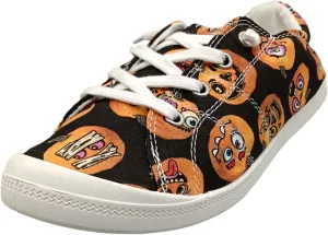 Crzidha Fashion Sneakers for Halloween,Stylish Pumpkin Print Colorful Lace-Up Canvas Flat Shoes Lightweight Slip-Ons Spooky Scary Skeleton Print Loafers Casual Halloween Festival Cosplay Party Flats