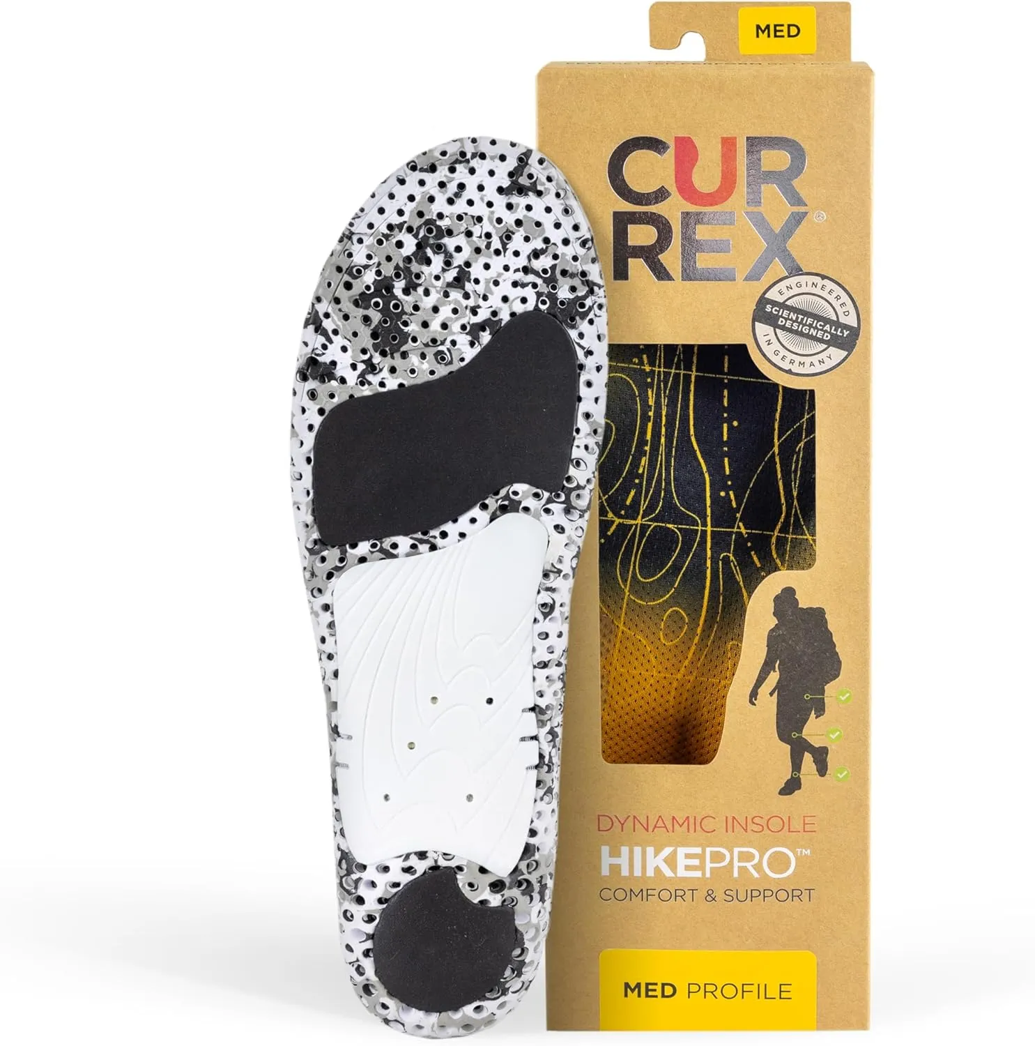 CURREX HikePro Insoles for Hiking Boots & Shoes  Shock Absorbing Inserts to Help Reduce Fatigue and Increase Performance  Anti-Slip Heel Surface for Stability  for Men & Women  High Arch, 2X