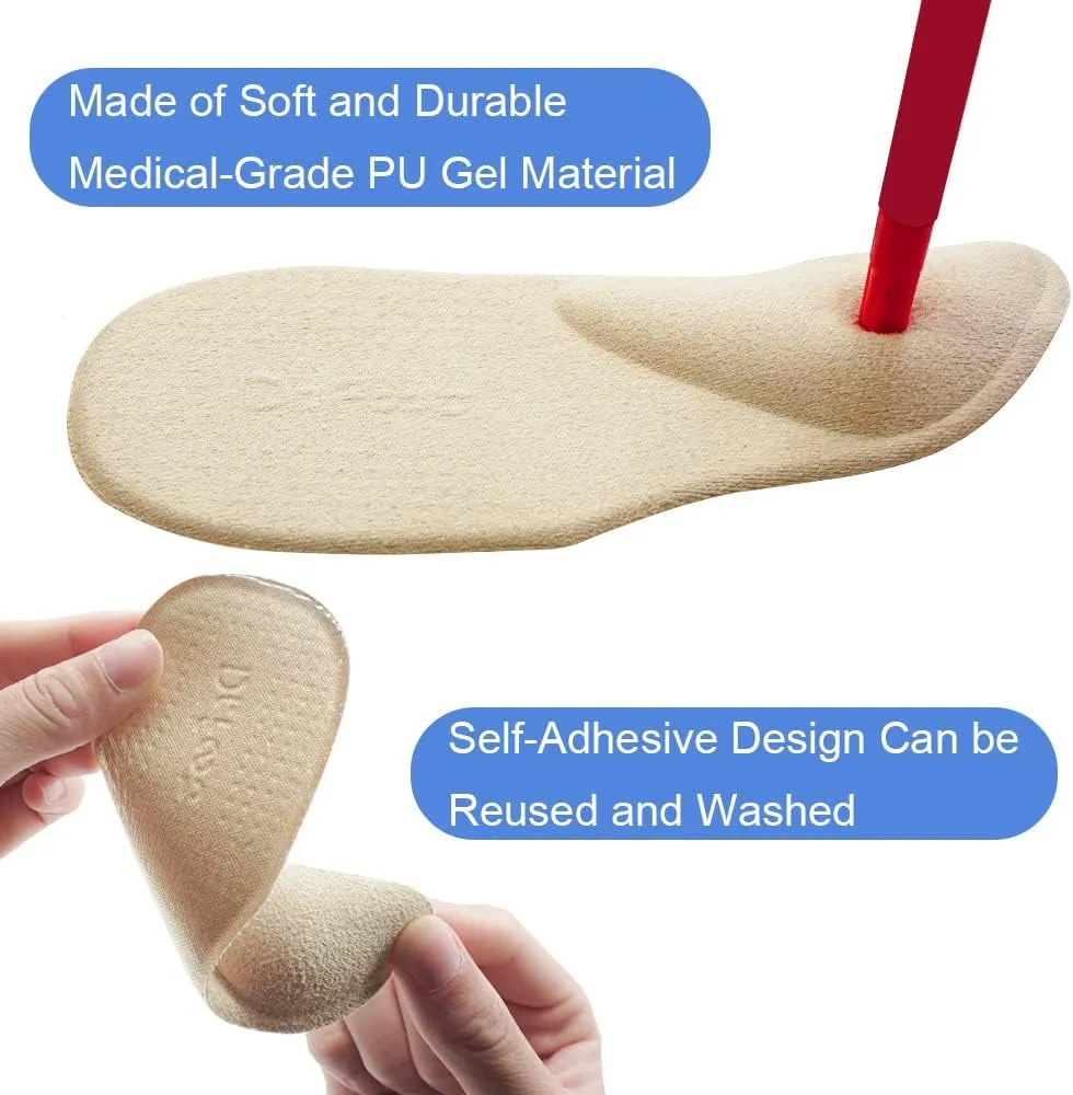Dr. Foot's Arch Support Shoe Inserts for Flat Feet, Plantar Fasciitis, Adhesive Heel Cushion for Relieve Pain for Women & Men (Large, Beige)
