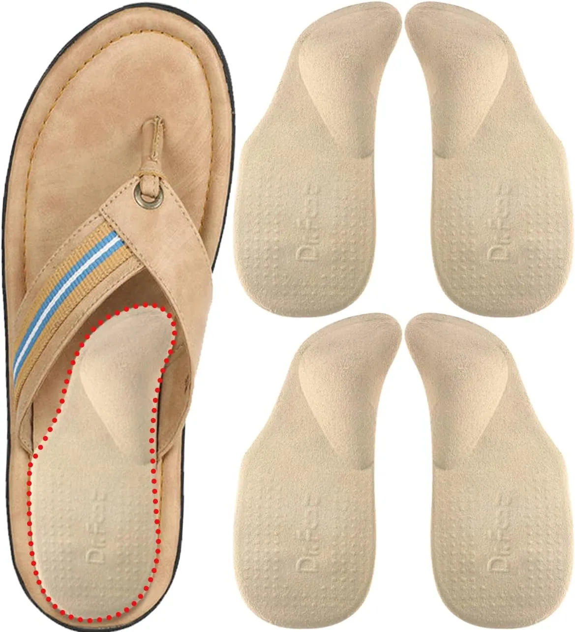 Dr. Foot's Arch Support Shoe Inserts for Flat Feet, Plantar Fasciitis, Adhesive Heel Cushion for Relieve Pain for Women & Men (Large, Beige)