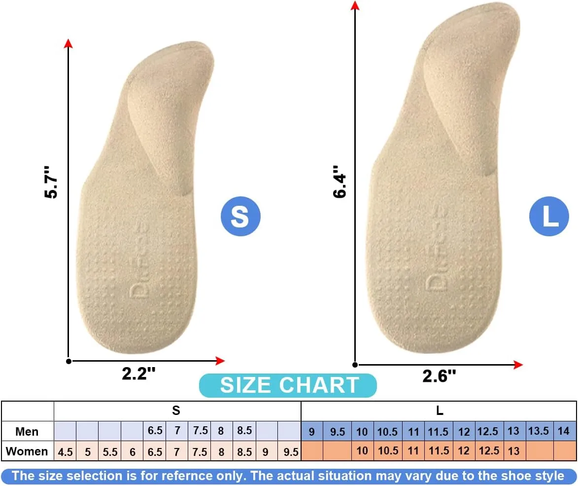 Dr. Foot's Arch Support Shoe Inserts for Flat Feet, Plantar Fasciitis, Adhesive Heel Cushion for Relieve Pain for Women & Men (Large, Beige)